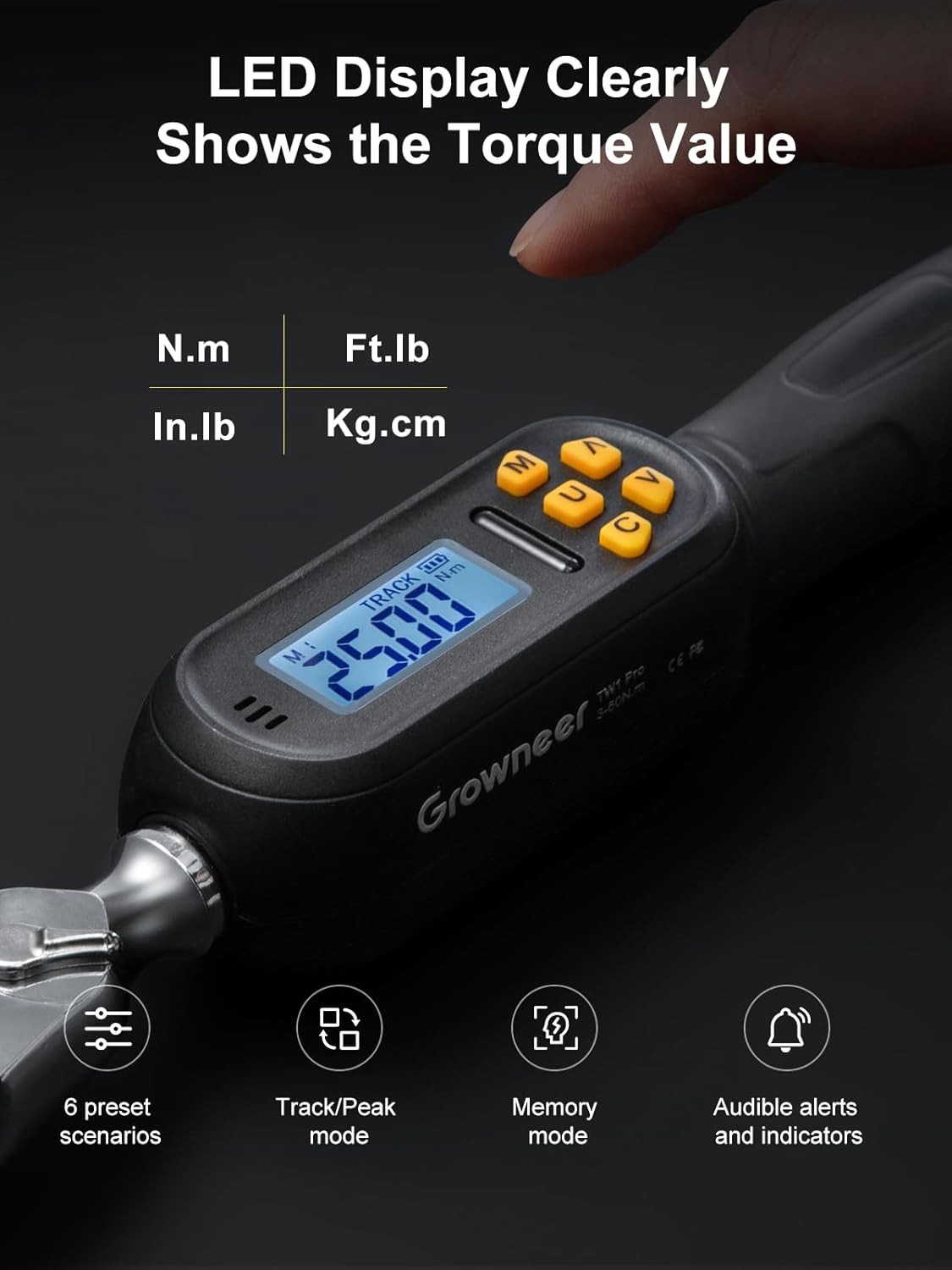 GROWNEER Digital Torque Wrench, 2.2-44.3 Ft-lbs/3-60 Nm, Balck 