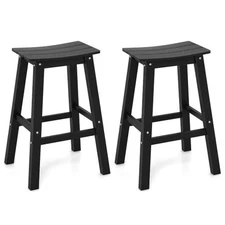 29 Inch HDPE Patio Bar Stool Set of 2 Armless Saddle Stools-Black - Color: Black