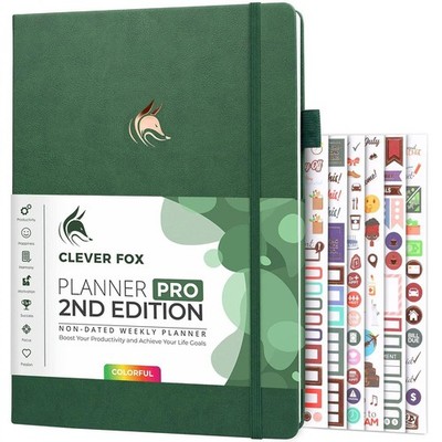 Clever Fox Planner PRO 2nd Edition Undated Weekly Agenda Planner (Forest Green)