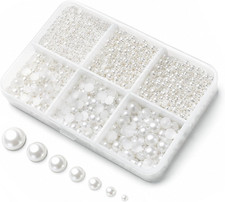 7600Pcs Flat Back Pearl Beads in 6 Sizes for Jewellery and Crafts