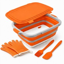 FZBJS Collapsible BBQ Prep Tub with Lid  Integrated Cutting Board, 16L XL Me...