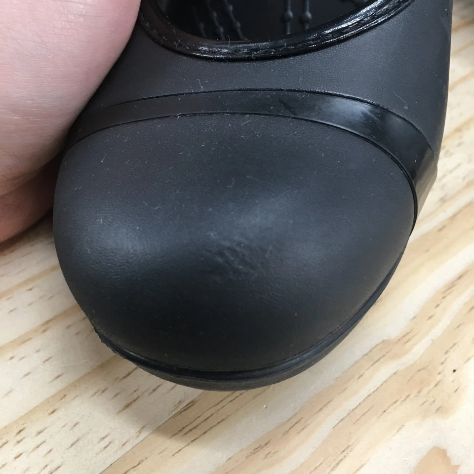 Crocs Heels Womens 8 Lena Casual Slip On Comfort Wedge Heel Pumps Black Rubber - Image 4 of 4