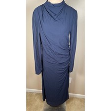 Reformation Tilda Long Sleeve Ruched Navy Blue Midi Dress Size 10