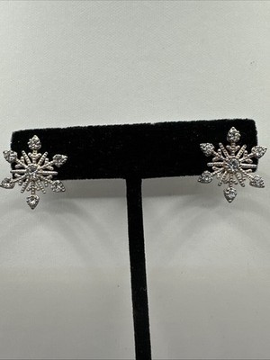 Schöne Sterling Silber Ohrstecker Schneeflocke Ohrring klar CZ Zirkonia