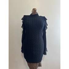 Lalavon black knit sweater dress with sheer sleeves size S