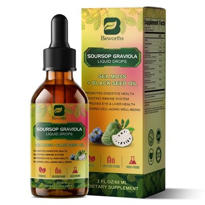 Soursop Graviola Extract Liquid Drop with Sea Moss Black Pepper Burdock Root