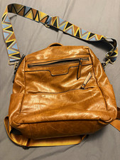Brown Women s Backpack Geometric Multicolor Strap Zip Closure Lined Pockets