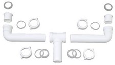 Kitchen Sink 2 Bowl Center Outlet Drain, White Plastic, 1.5-In. O.D. - 622-589