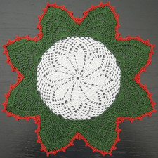 30 cm, 11.8  , Hand Crochet Doily: Red, White, Green, Christmas, ogrc30, 418