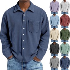 Mens Corduroy Shirt Retro Long Sleeve Solid Coat Fall Retro Breast Pocket Tops