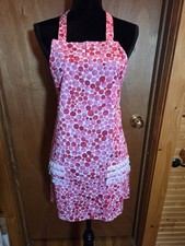 Homemade Pink Pokadot Apron With Decorative Lace On The Pockets.