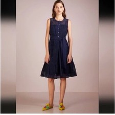 J.Crew Navy Blue Henley Embroidered Eyelet Midi Tea Dress SZ 6