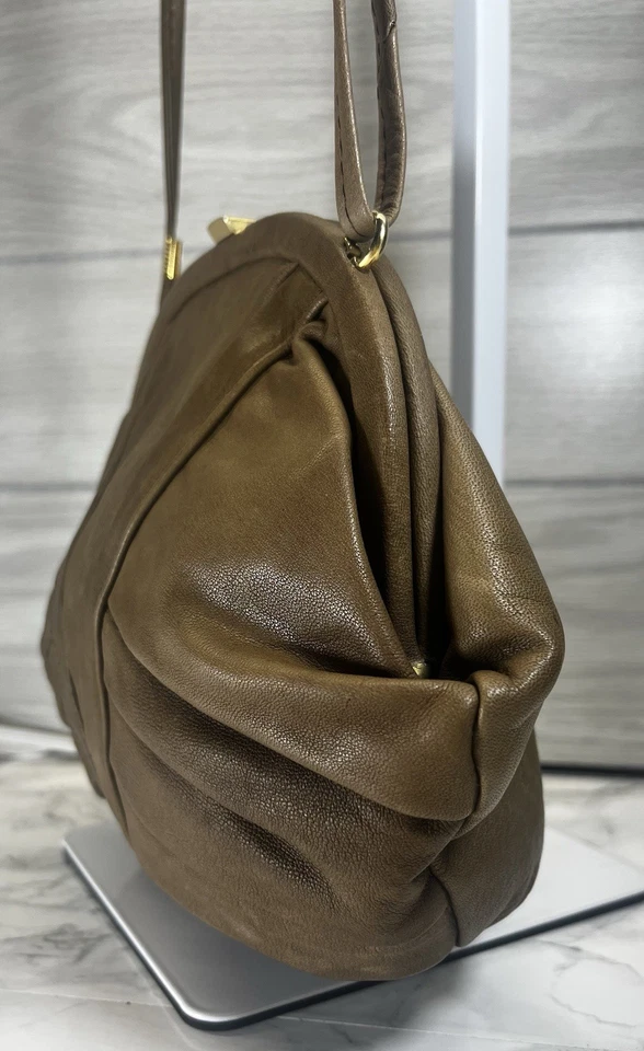 Brown Leather Clutch Bag Clam Shell Snap Closure Vintage - Image 2 of 4