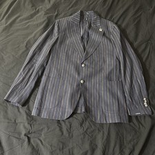 Blazer italiano a righe Lardini blu cotone e lino 42, EU 52