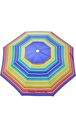Nautica 7ft Rainbow Stripe Beach Umbrella - UPF 50 - New