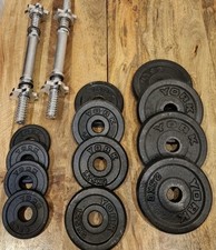 York 20kg Cast Iron Dumbbell Weight Set COMPLETE 12 Plates, 14" Bars & Collars