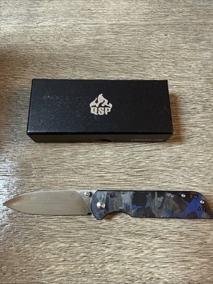 QSP Knife Parrot V2 Linerlock Blue Carbon Fiber & G10 Folding D2 Knife 102V2H