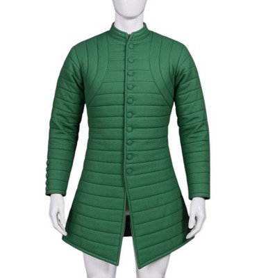 Medieval Green Quilted Gambeson   Padded Cotton Armor Jacket with Front Buttons