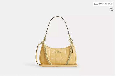 Coach Teri Shoulder Bag With Quilting Crinkle Leather Gold Soft Yellow NWT