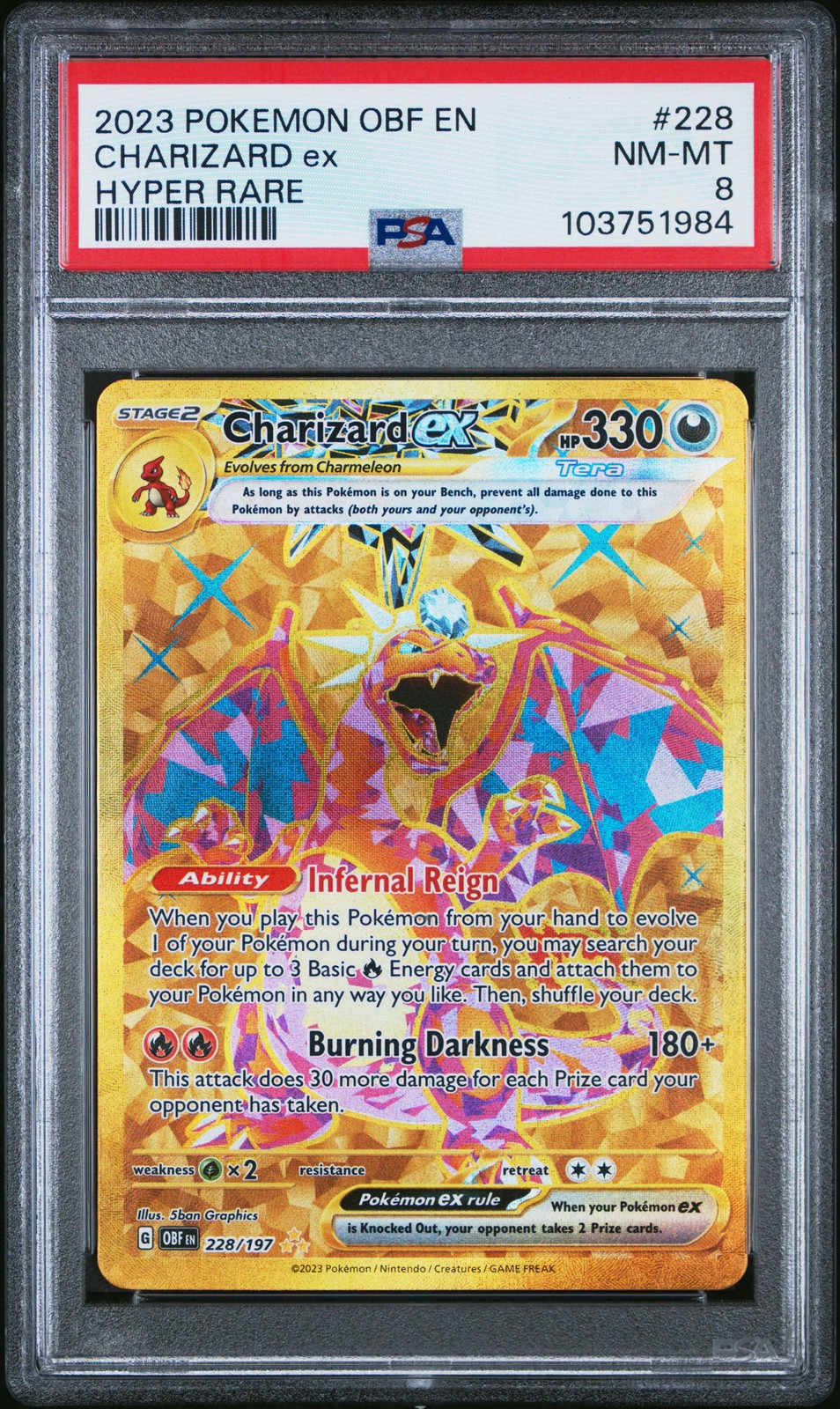 2023 POKEMON OBF EN-OBSIDIAN FLAMES HYPER RARE #228 CHARIZARD EX PSA 8
