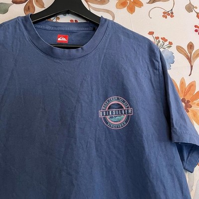 Quiksilver Womens L Blue Pink Graphic Classic Surfer Cali Spring Beach Tee