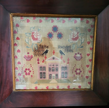 LARGE ANTIQUE 1846 VICTORIAN NEEDLEWORK TAPESTRY SAMPLER ROSEWOOD FRAME. XHOD