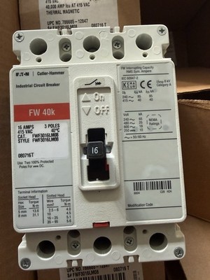 CUTLER HAMMER FW Breaker 16 Amp 3 Pole FWF3016L Eaton