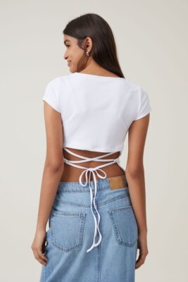 Cotton:On Women's Romy Open Back Cap Sleeve Top Short Sleeve White