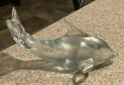Clear Glass DOLPHIN Figurine Paperweight 5  Long