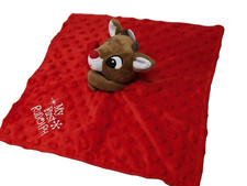 My First Rudolph Rednosed Reindeer Lovey Plush Satin Security Blanket