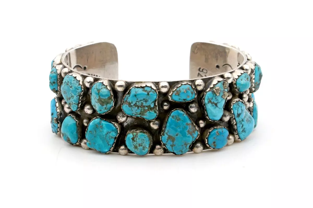 Mens Turquoise Stone Wide Open Cuff Sterling Silver 925 Native American Bracelet