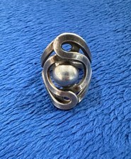 Sterling Silver 925 Modernist Wave Ring, Size 7.25, 9.8g