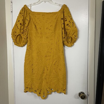 TRINA TURK Yellow lace eyelet off shoulder summer dress size US 6 | eBay