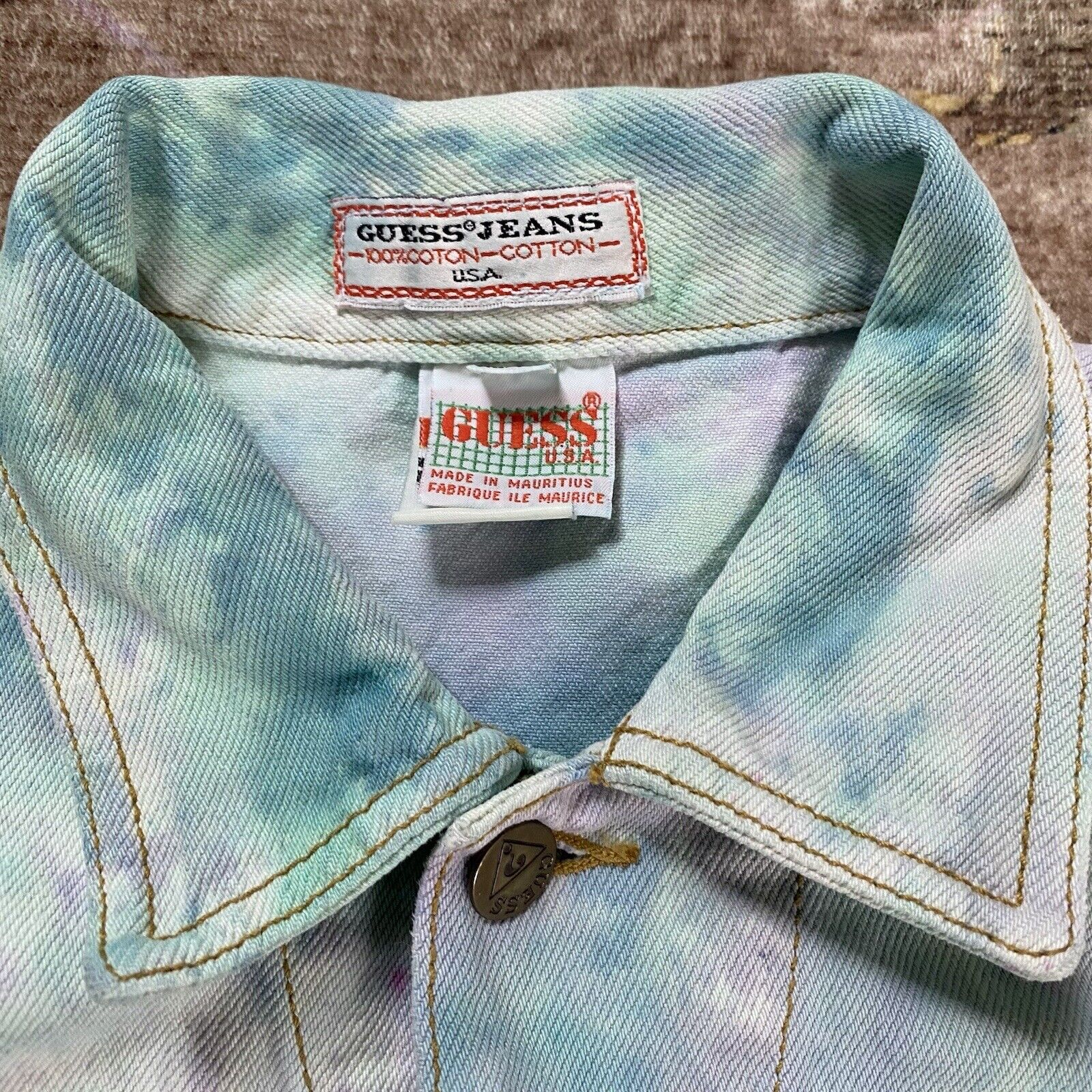 Vintage 80s 90s GUESS Tie Dye Denim Jacket Jean J… - image 3