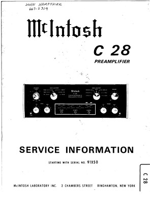Service Manual-Anleitung für McIntosh C 28 