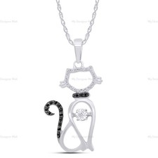 Stunning Cat Pendant Necklace with Genuine Diamond Accent Sterling Silver 925
