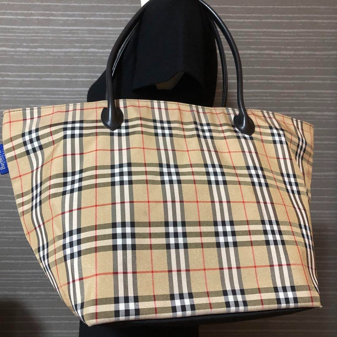 Burberrys BLUE LABEL Nova Check Shoulder Tote Bag Nylon Beige