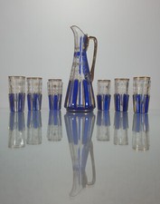 LUDWIG MOSER  Likörkaraffe mit 6 Gläsern / kobaltblau / 24K Goldmalerei ca. 1890