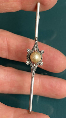 Broche Art Nouveau Argent Sterling - Perle Et Brillants - Occasion Bon état