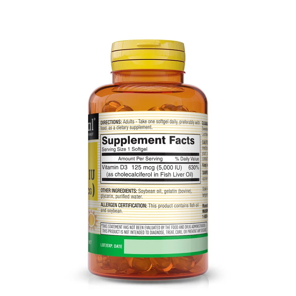 Mason Natural Vitamin D3 125 mcg (5000 UI) - Suporta a saúde geral, - Imagem 2 de 4