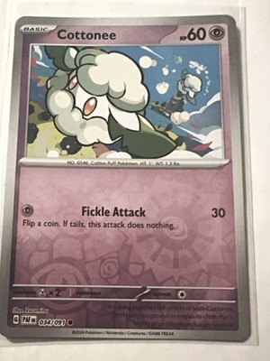 Cottonee 034/091 Scarlet & Violet Paldean Fates Reverse Holo Common Pokémon TCG