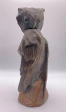 Black Forest Style VTG Chisel Hand Carved Wooden Owl Figurine  Bird Brutalist