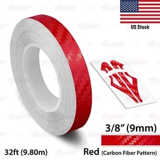 3/8" Roll Vinyl Pinstriping Pin Stripe Line Tape Sticker 9mm CARBON FIBER RED