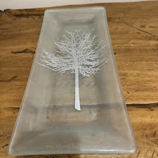 Annieglass Fused Glass Tray Frosted/ Silver Overlay Tree Signed & Numbered