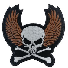 Skull  Wings Embroidered Patch Iron-On / Sew-On 3.5" Black White Brown D4-7