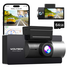 WOLFBOX 5G WiFi Dash Cam Front Inside 4K 2.5K Car Dual Dash Camera with 64G Card