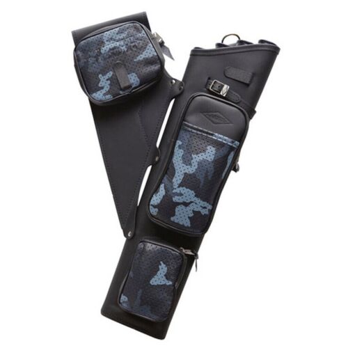 Neet 1056 Leather Target Black with Blue Camo Pockets RH Quiver - Foto 1 di 1
