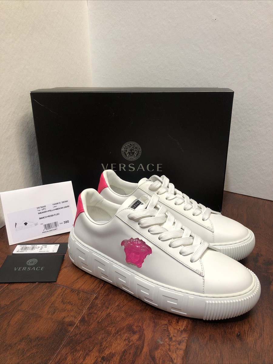 Versace White Leather Medusa Head Greca Sneakers Blanc Italian Size 38 us