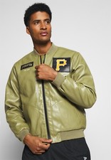 Champion MLB LEATHER PREMIUM PITTSBURG PIRATES OLIVE Military BOMBER JACKET