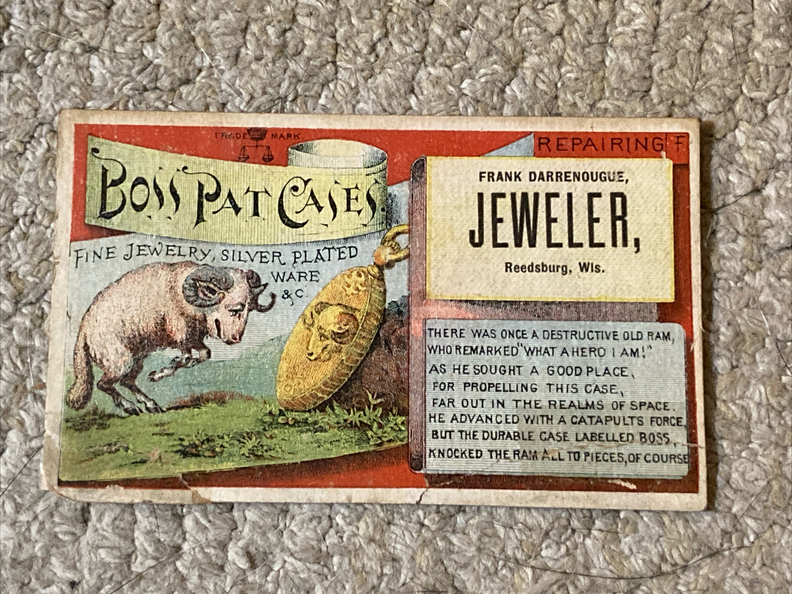 Frank Darrenougue Trade Card Jeweler Reedsburg, WI. Z122 eBay